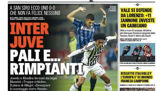 Prime pagine - Inter-Juve, pali e rimpianti: Brozovic e Khedira fermati dai legni. Ma è rabbia bianconera