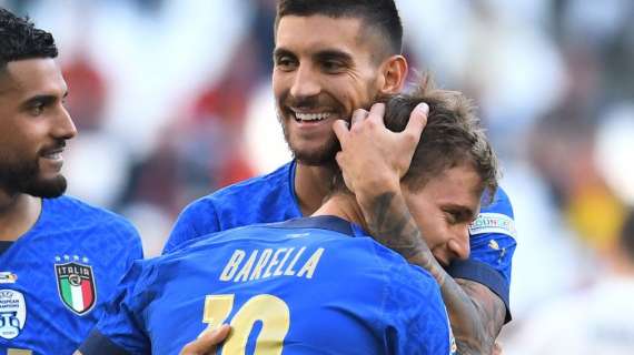 Italia-Belgio 2-1, Barella a segno. Bastoni in campo tutta la gara