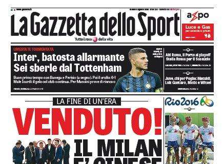 Prima pagina GdS - Mancini, prove di rinnovo. Inter batosta allarmante