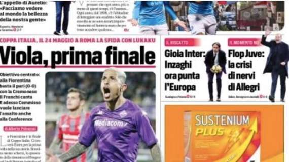 Prima CdS - Gioia Inter: Inzaghi ora punta l'Europa. Viola, prima finale: il 24 maggio a Roma la sfida con Lukaku