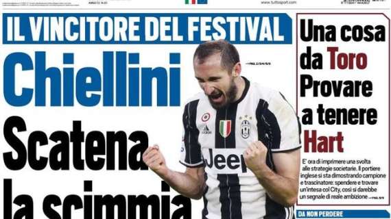 Prima TS - Chiellini scatena la scimmia. Gabbani: "Il gorilla Chiello potrebbe imitarmi dopo un gol"