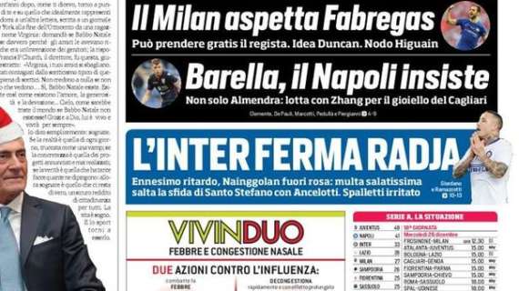 Prima pagina CdS - L'Inter ferma Radja, Spalletti irritato. Lotta Inter-Napoli per Barella