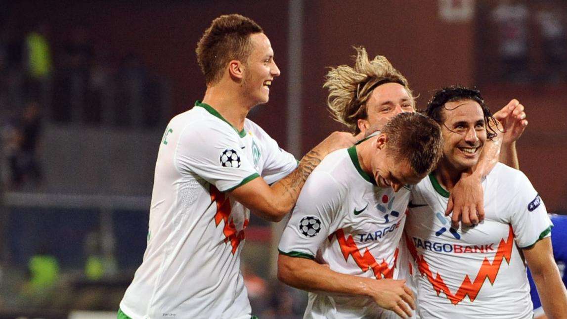 Arnautovic festeggia la qualificazione del Werder Brema contro la Sampdoria