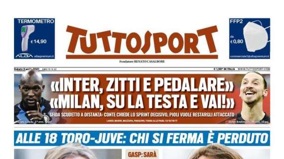 Prima pagina TS - Sfida scudetto a distanza. Inter, zitti e pedalare