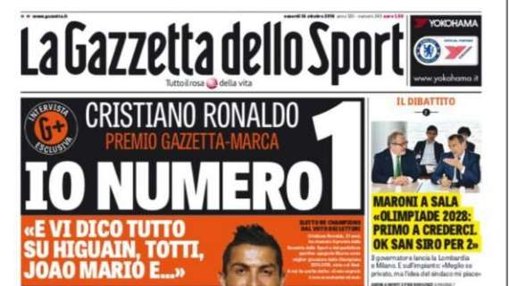 Prima pagina GdS - CR7: "Joao Mario valore aggiunto". Suning promette lo stadio dei sogni