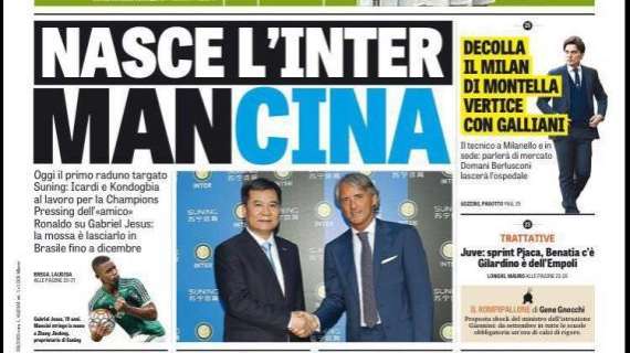 Prime pagine - Nasce l'Inter ManCina. Ronaldo pressa G. Jesus. Fari su Bernardeschi, blitz per Candreva