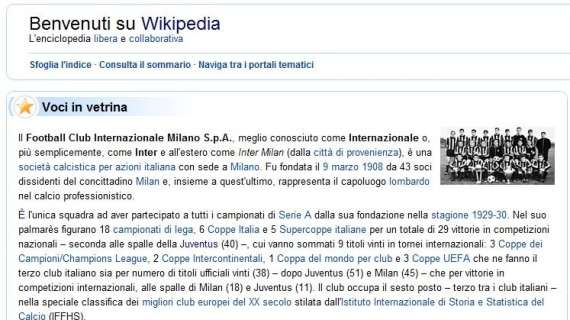 Wikipedia celebra l'Inter in home page