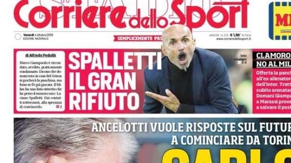 Prima CdS - Spalletti, il gran rifiuto: clamoroso no al Milan. Marotta guarda la Juve dall'alto: Inter a +2