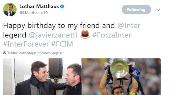 Anche Matthäus fa gli auguri social a Zanetti