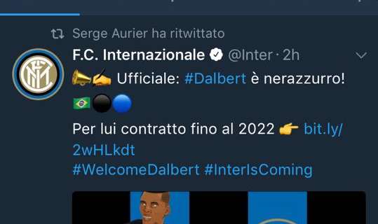 L'Inter ufficializza Dalbert. E Serge Aurier retweetta il welcome