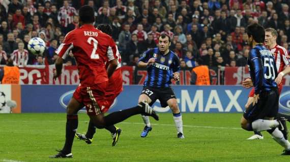 Goran Pandev realizza il gol del 3-2 al Bayern Monaco, lo scorso 15 marzo