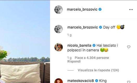 Brozovic si gode il day off in accappatoio e ciabatte, Barella in tackle: "Hai lasciato i polpacci in camera"
