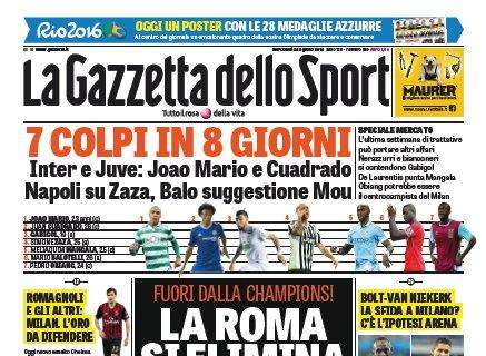 Prima pagina GdS - Inter e Juve: Joao Mario e Cuadrado