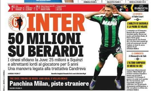 Prime pagine - 50 milioni per Berardi: 25 a Squinzi e 25 lordi al giocatore per 5 anni. Mancini su Candreva