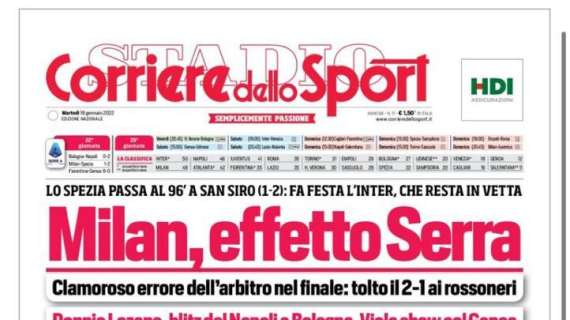 Prima CdS - Milan, effetto Serra: lo Spezia passa al 96', fa festa l'Inter in vetta