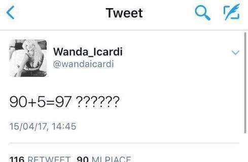 Wanda twitta: "90+5=97", poi rimuove il post