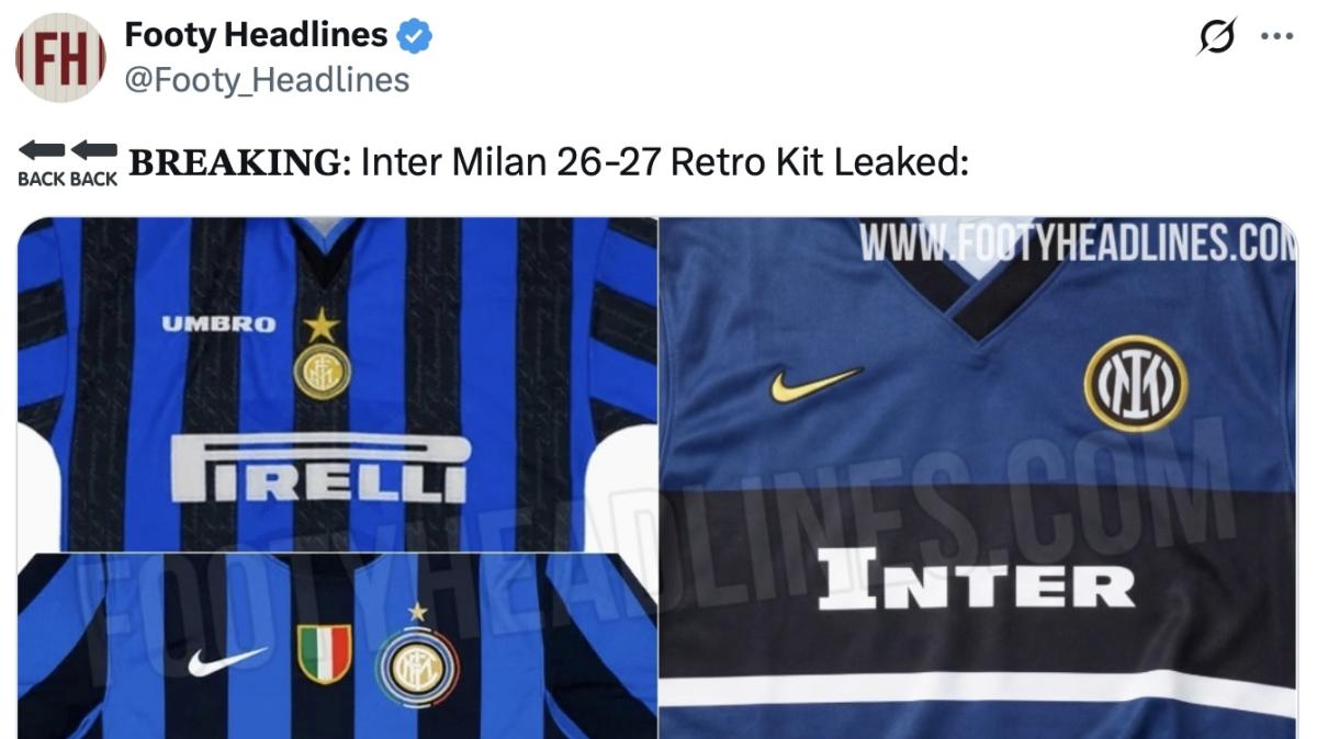 FOTO - Footyheadlines - Inter, per il 2026-27 Nike lancerà una maglia retrò con un omaggio a Pirelli 