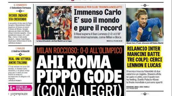 Prime pagine - Rilancio Inter, Mancini batte tre colpi: Cerci, Lennon e Lucas. Stasera duello Palacio-Klose