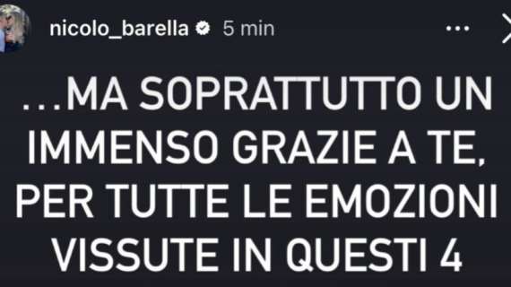 Barella omaggia Inzaghi: "Immenso grazie per tutte le emozioni vissute insieme". Poi il saluto a tutto lo staff
