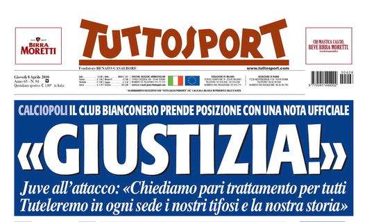 La prima pagina del Tuttosport di oggi