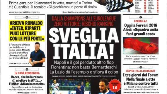 Prime pagine - Ronaldo: "Inter, riparti! Puoi lottare con le più forti". Mourinho in missione per Icardi e Miranda