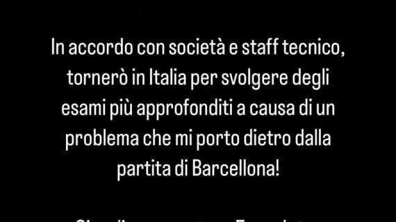 Frattesi conferma: "Torno in Italia per esami approfonditi, c'è un problema che mi porto dietro da Barcellona"
