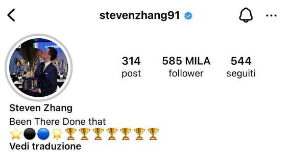 Dopo i saluti, Zhang cambia la bio su Instagram e lancia un nuovo motto legato all'Inter: "Ci sono stato, l'ho fatto"