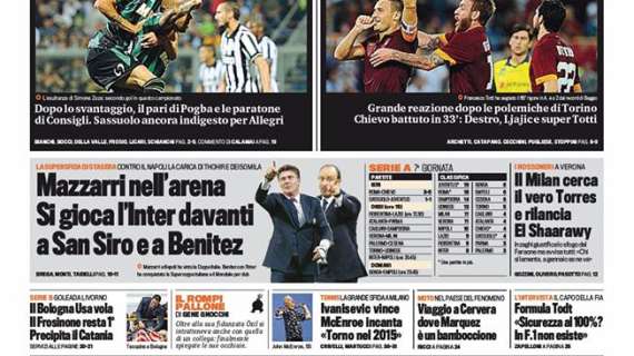 Prime pagine - Mazzarri si gioca l'Inter nell'arena: "Noi da Champions". Thohir in pressing sulla squadra