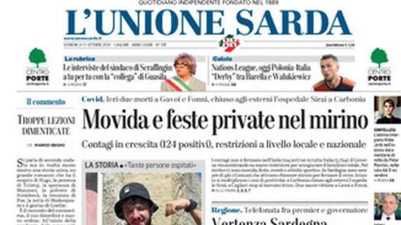 Prima pagina L'Unione Sarda - Polonia-Italia, derby tra Barella e Walukiewicz