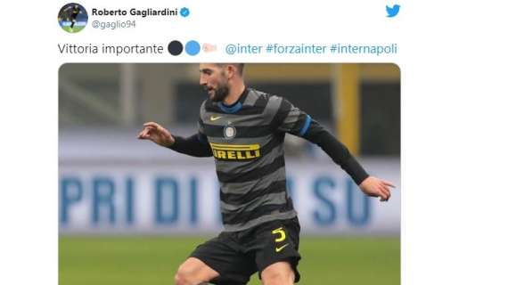 Inter batte Napoli, Roberto Gagliardini esulta sui social: "Vittoria importante"
