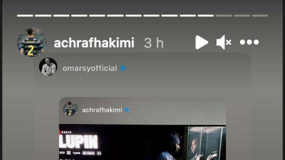 Hakimi si rilassa con 'Lupin': siparietto su Instagram con il protagonista Omar Sy