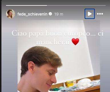 Barella tiene in braccio il piccolo Romeo, la moglie Federica lo saluta: "Ciao papà, buon Europeo. Ci mancherai"