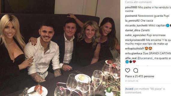 "Cena tra amici": Wanda e Icardi in compagnia di Zanetti e Paula