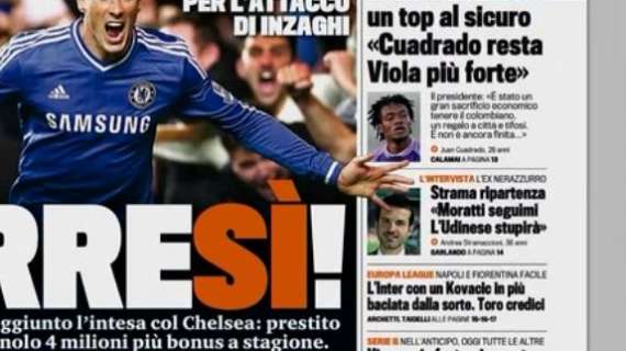 Prime pagine - EL, Inter fortunata e con un Kovacic in più. Strama: "Moratti, seguimi". Mazzarri, idea Borini