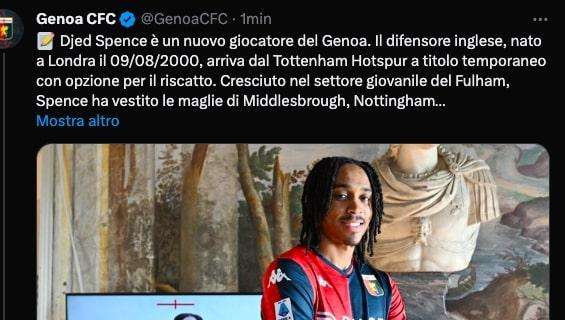 UFFICIALE - Il Genoa annuncia l'erede di Dragusin: dal Tottenham arriva Spence