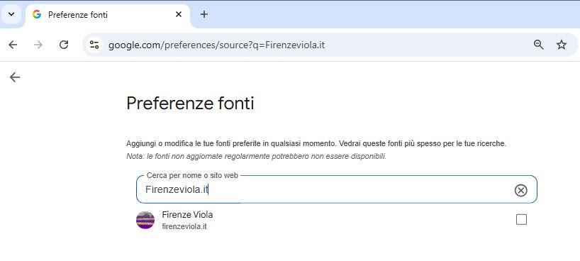 Google "Fonti preferite", aggiungi subito FirenzeViola e personalizza le tue notizie