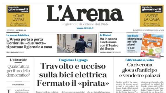 L'ARENA, In prima pagina: "L'Hellas cerca punti a Firenze"