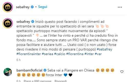 FREY, Battibecco social con Materazzi e Zamorano