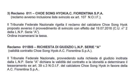 CHOE, Il comunicato FIGC sul suo tesseramento