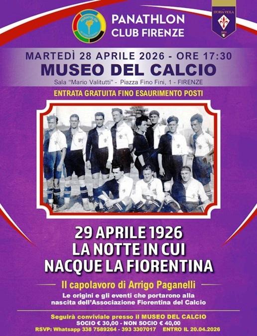 "29 aprile 1926, la notte in cui nacque la Fiorentina". A Coverciano l'evento del Panathlon Club