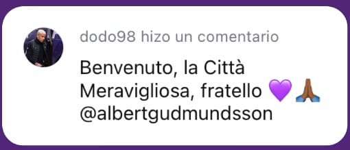 SOCIAL, Dodo a Gudmundsson: "Questa città è meravigliosa"