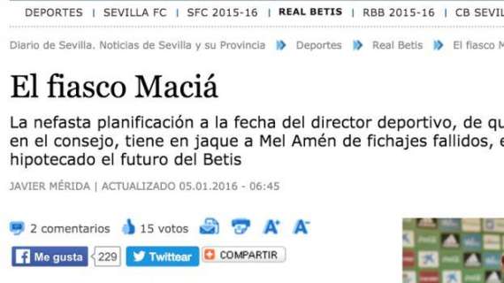 MACIÀ, In Spagna parlano già di "fiasco" al Betis 