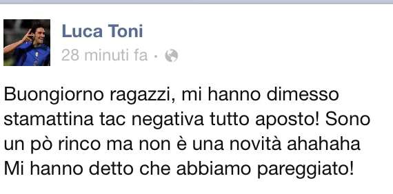 TONI, Mi hanno dimesso, tac negativa