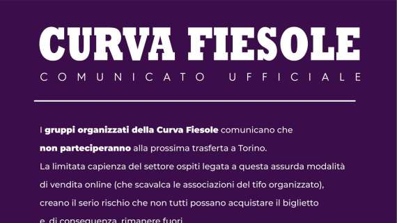 UFFICIALE, La C. Fiesole diserta Torino: la nota