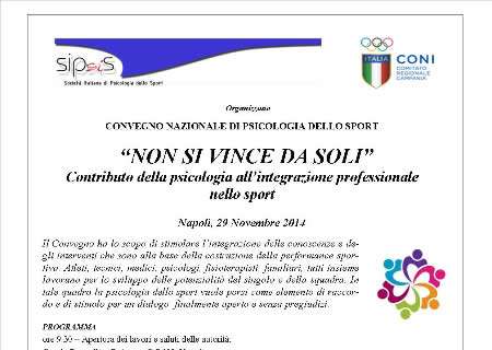 A Napoli il convegno di piscologia dello sport "Non si vince da soli"