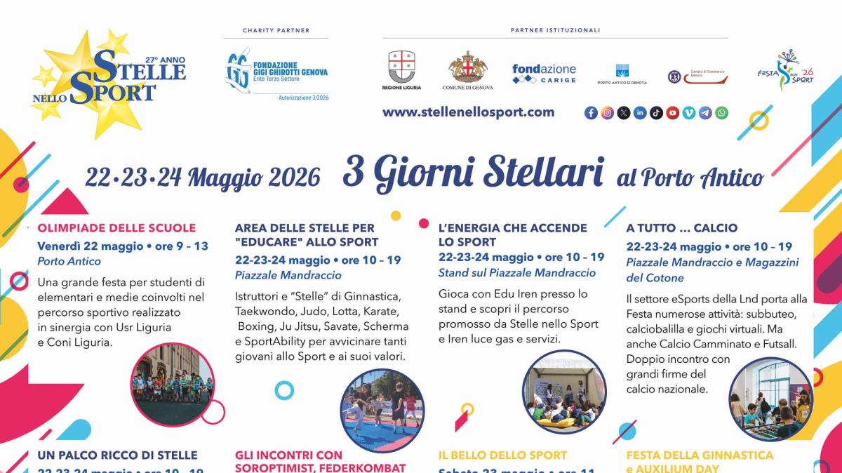 Stelle nello Sport, dal 22 al 24 maggio in Porto Antico la "Festa dello Sport"
