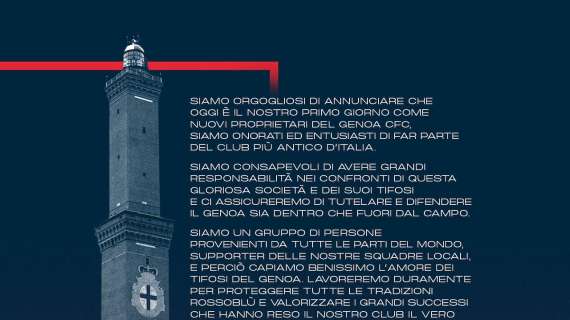 777Partners: le prime frasi rivolte ai tifosi del Genoa