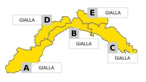 Liguria, domani allerta meteo gialla su tutta la regione