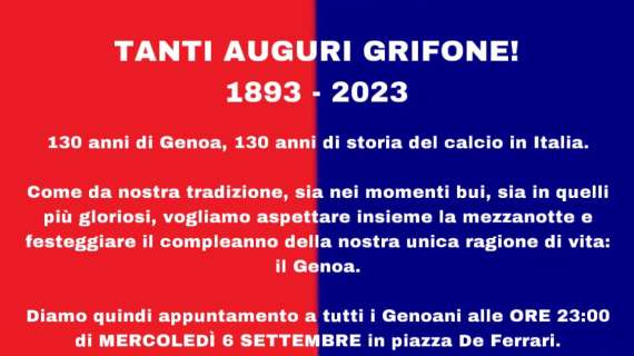 Tifosi Genoa, la festa per i 130 anni della società, il programma