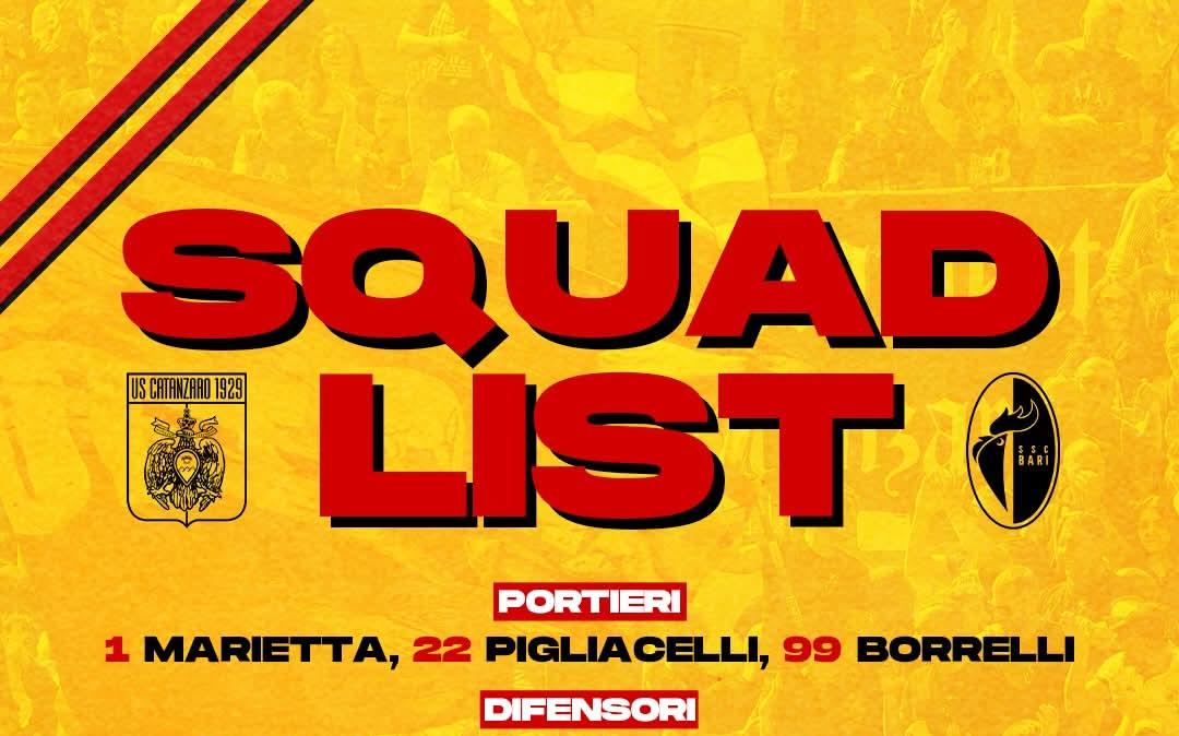 Catanzaro-Bari: i convocati giallorossi 